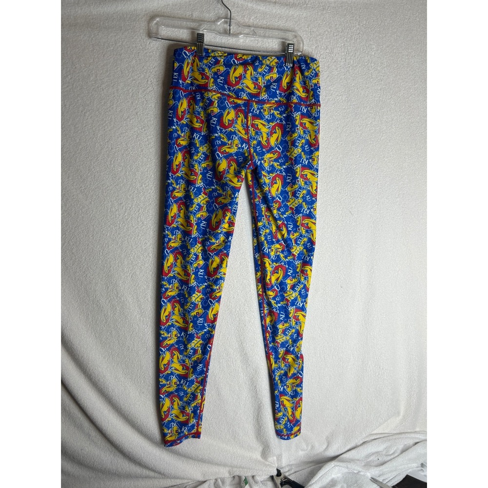 Kansas Jayhawks Leggings Womens Blue All Over Print KU Mascot Athletic Pants L